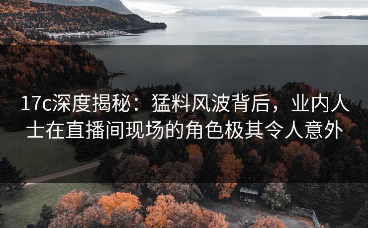 17c深度揭秘：猛料风波背后，业内人士在直播间现场的角色极其令人意外
