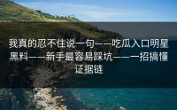 我真的忍不住说一句——吃瓜入口明星黑料——新手最容易踩坑——一招搞懂证据链