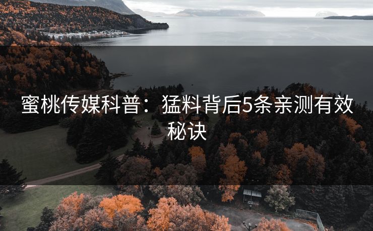 蜜桃传媒科普：猛料背后5条亲测有效秘诀