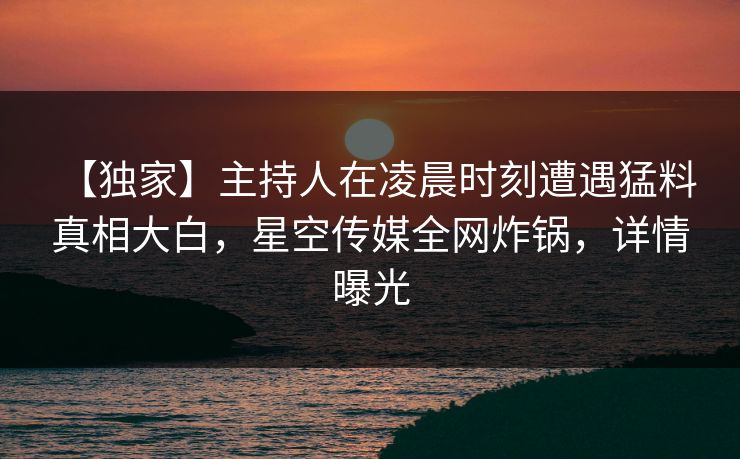 【独家】主持人在凌晨时刻遭遇猛料 真相大白,星空传媒全网炸锅,详情曝光 【独家】主持人在凌晨时刻遭遇猛料 真相大白,星空传媒全网炸锅,详情曝光